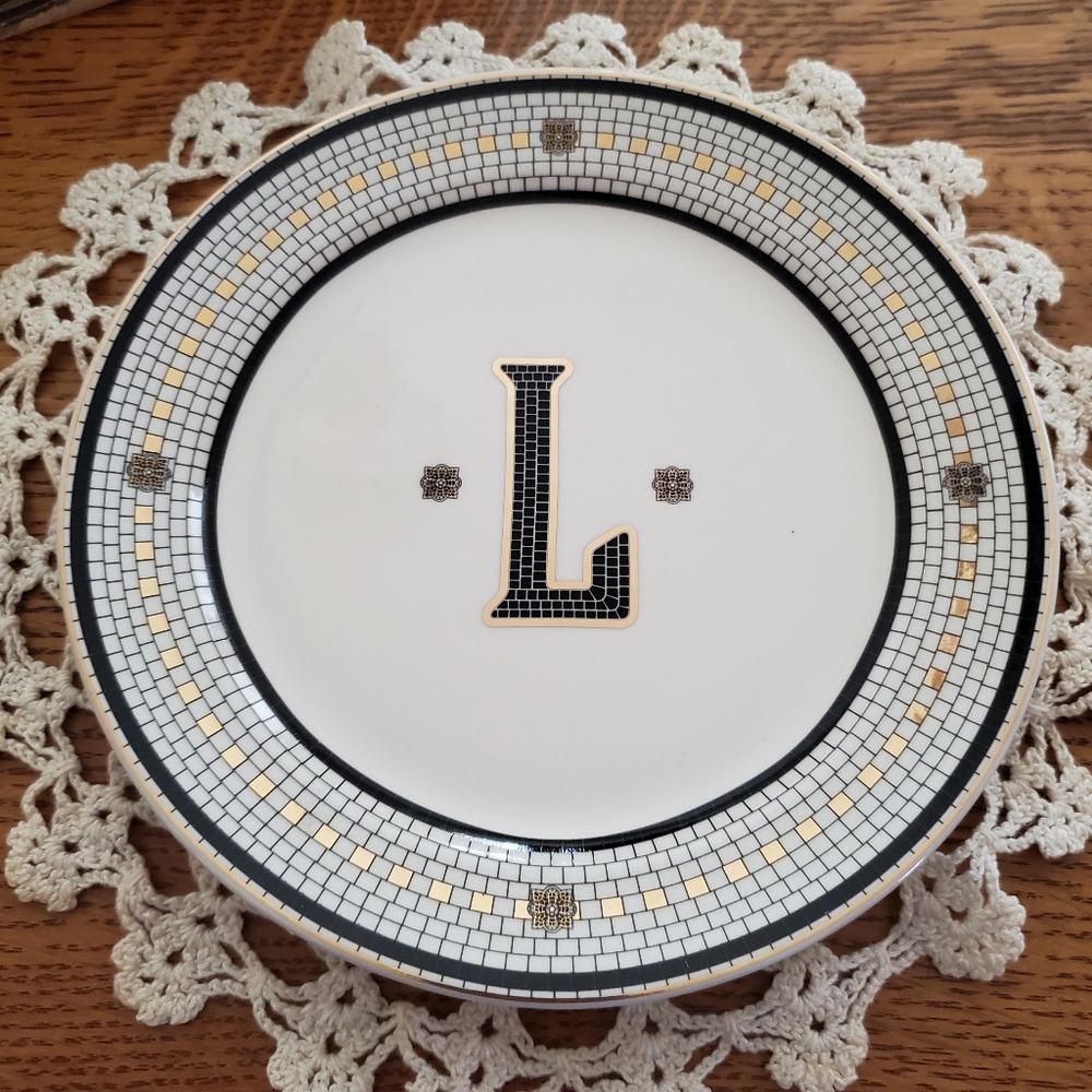 Anthropologie Bistro Tile Monogram Dessert Plate - "L"